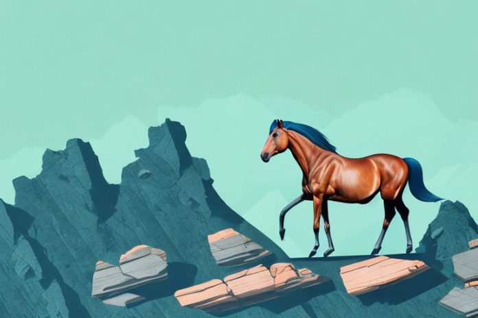 A horse standing atop a rocky mountain in ermelo