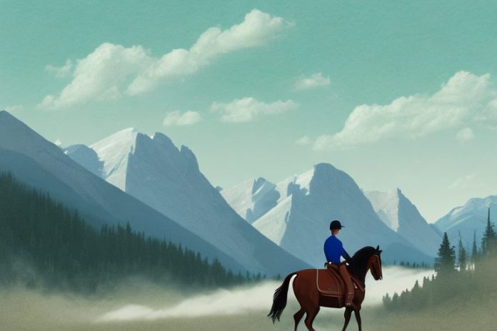 A horse and rider in the rocky mountains