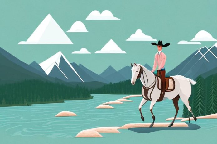 A horse rider in the rocky mountains