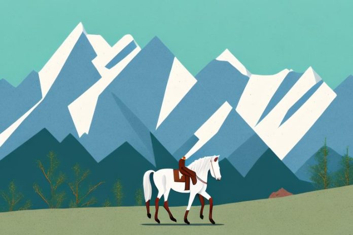 A horse and rider in the rocky mountains