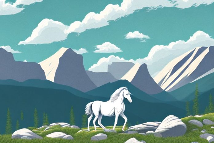A horse in the rocky mountains with the hartswater landscape in the background
