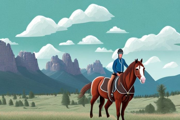 A horse and rider in the rocky mountains