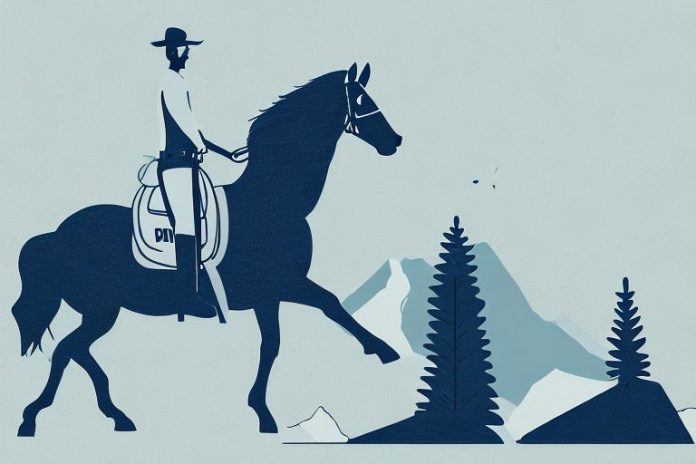 A horse and rider in the rocky mountains