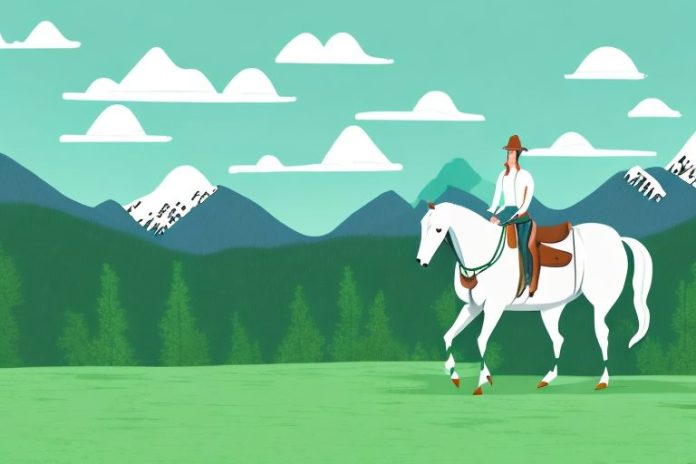 A horse and rider in the rocky mountains