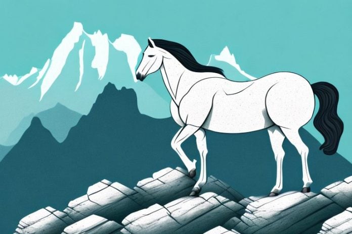 A majestic horse standing atop a rocky mountain in paarl
