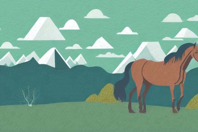 A horse and rider in a mountainous landscape with the knysna area in the background