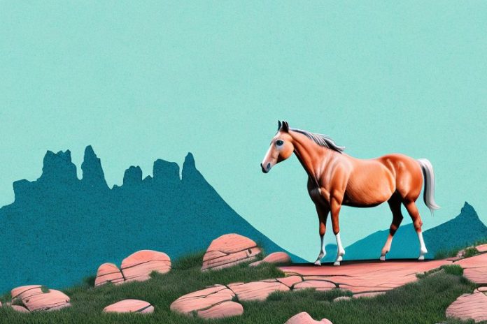 A horse standing in a rocky mountain landscape in mossel bay