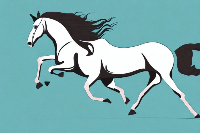 A dutch warmblood horse galloping through an open field