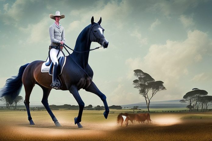 A dutch warmblood horse and rider in a rural setting in the eastern cape