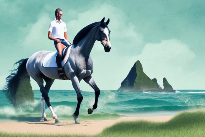 A dutch warmblood horse being ridden in a natural landscape in ballito
