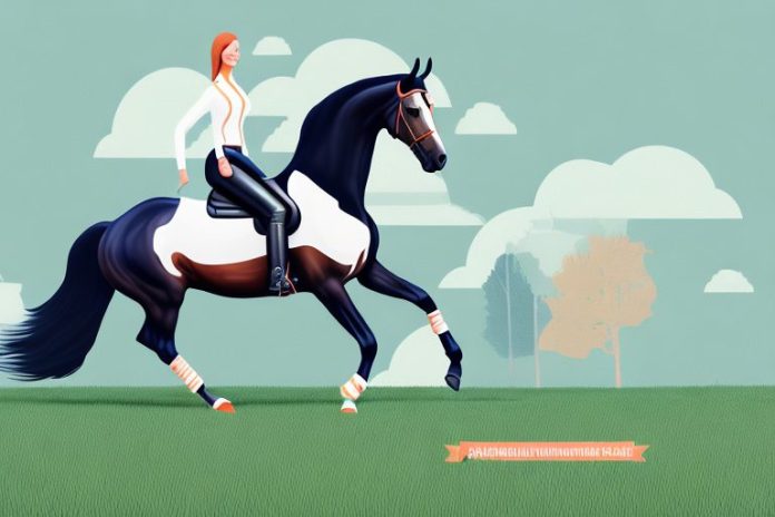 A dutch warmblood horse being ridden in a field in bisho