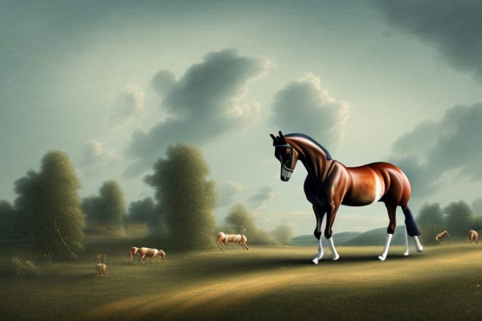 A dutch warmblood horse in a rural landscape