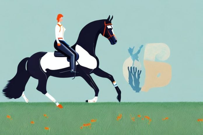 A dutch warmblood horse being ridden in a field in bloemfontein