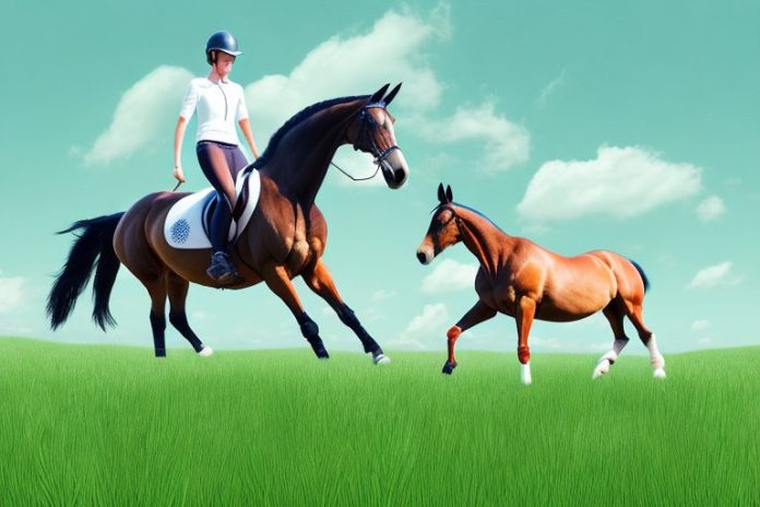 A dutch warmblood horse being ridden in a grassy field in randburg