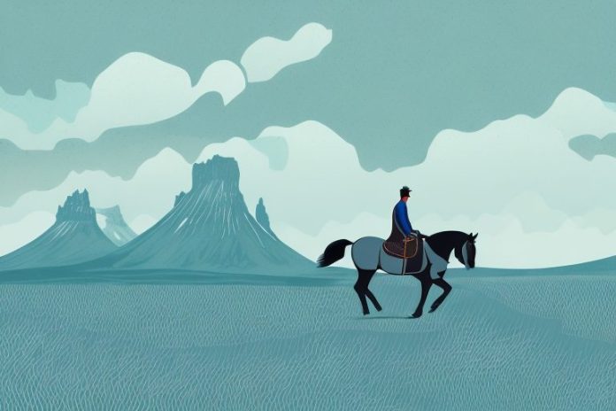 A horse and rider in a scenic icelandic landscape