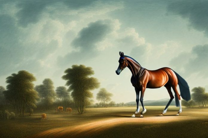 A dutch warmblood horse in a rural landscape in limpopo