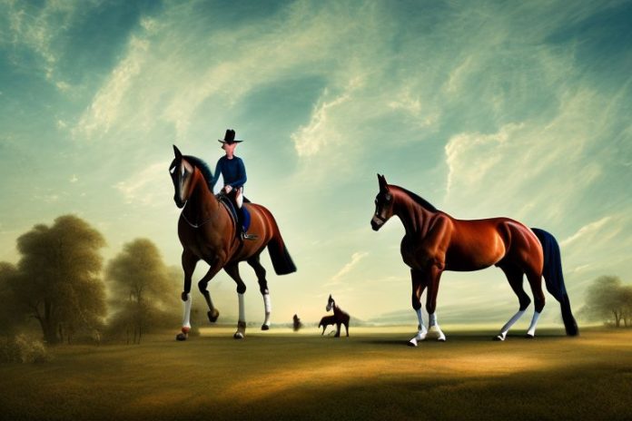 A dutch warmblood horse in a rural landscape
