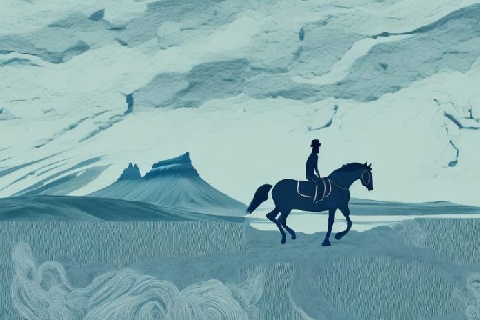 A horse and rider in an icelandic landscape