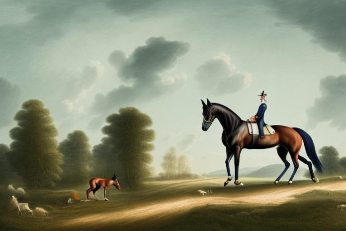 A dutch warmblood horse being ridden in a rural landscape near louis trichardt