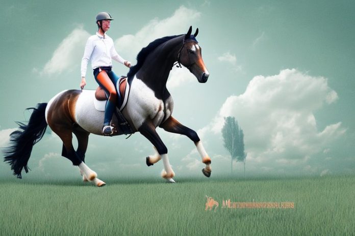 A dutch warmblood horse being ridden in a field in delmas