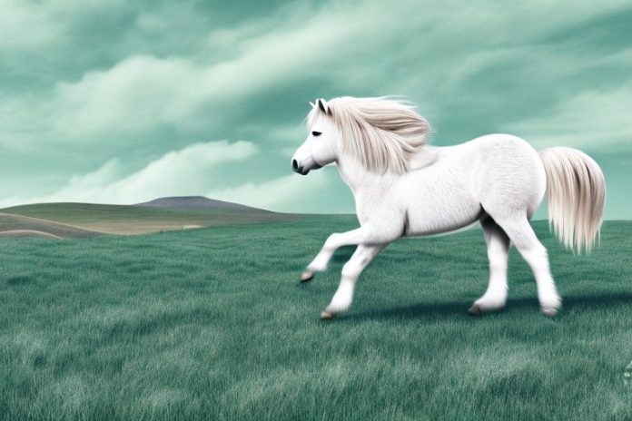 An icelandic horse galloping through a landscape of rolling hills in de aar