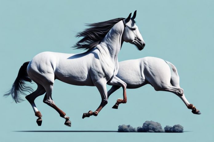 A dutch warmblood horse galloping through the northern cape landscape