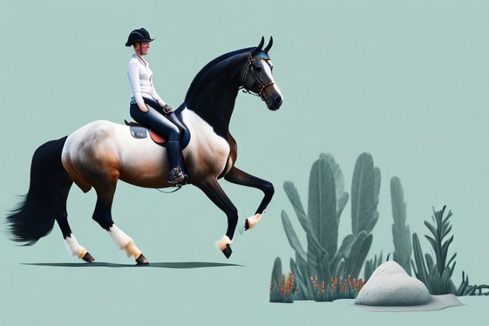 A dutch warmblood horse being ridden through a landscape in colesberg