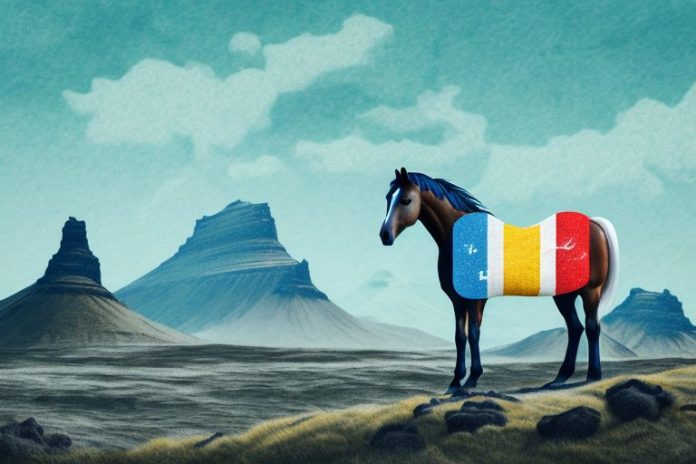 A horse in a rugged landscape