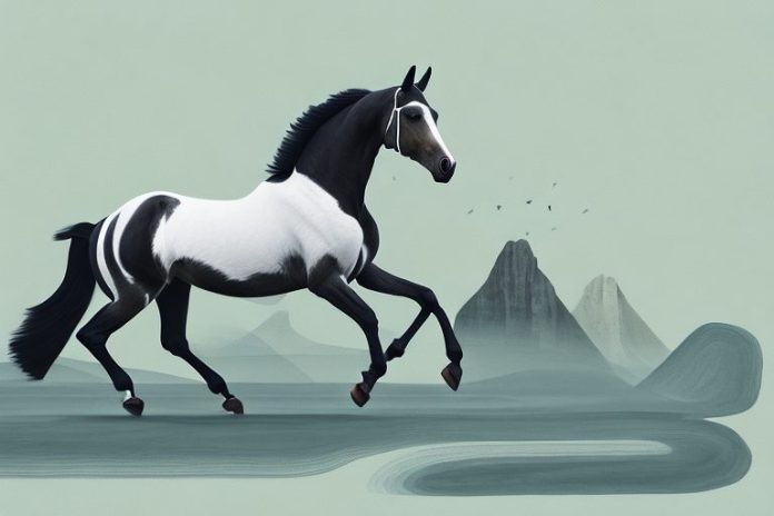A dutch warmblood horse galloping through a scenic landscape in hermanus