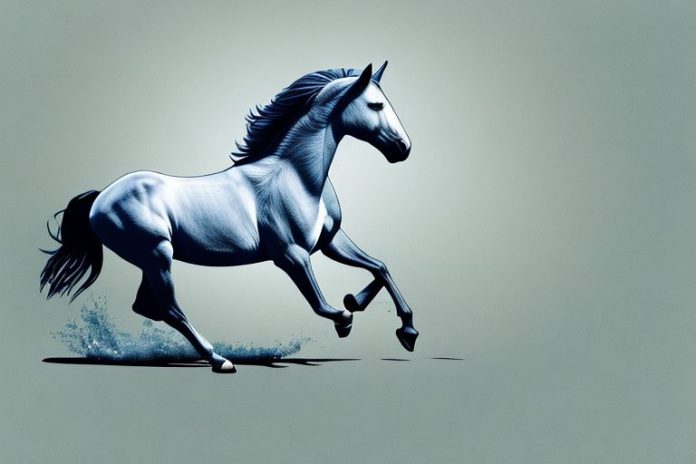 A majestic mustang horse galloping through the durban countryside