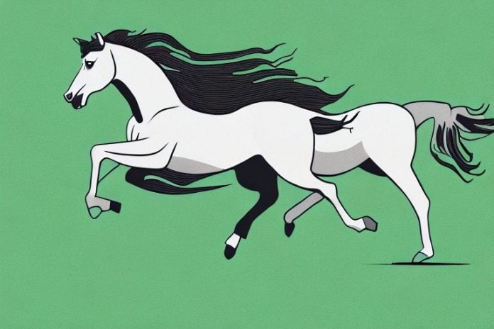 A mustang horse galloping through a grassy landscape in pietermaritzburg