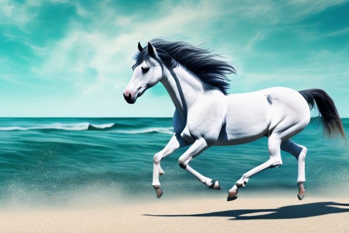 A mustang horse galloping along a beach in amanzimtoti