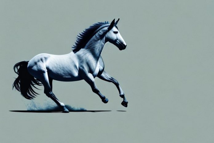 A mustang horse galloping through the umhlanga landscape