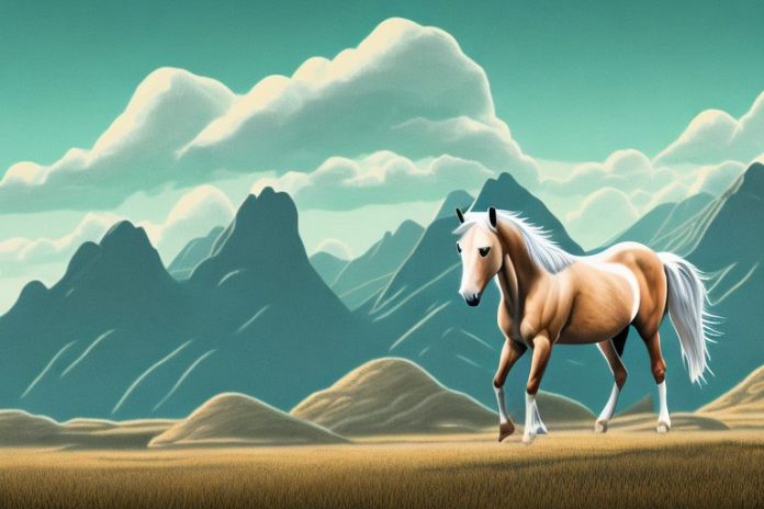 A mustang horse in a rural landscape