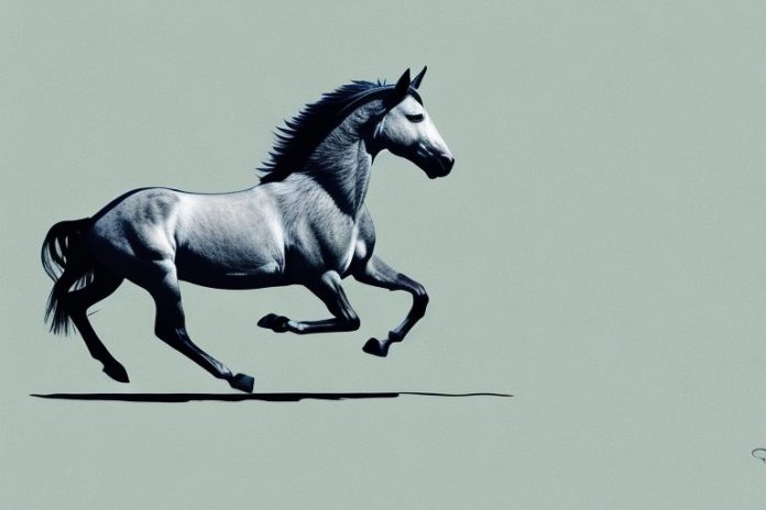 A mustang horse galloping through the countryside in aliwal north