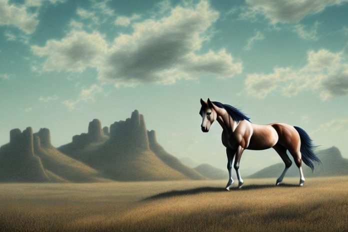 A mustang horse in a rural landscape in the free state