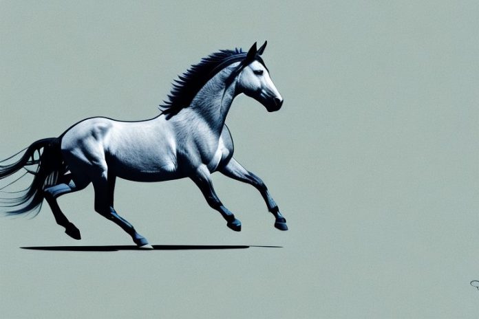 A mustang horse galloping through a scenic landscape in parys