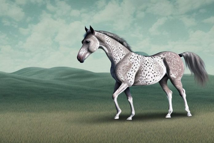 An appaloosa horse in a rural landscape
