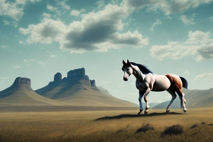 A mustang horse in a rural landscape near harrismith