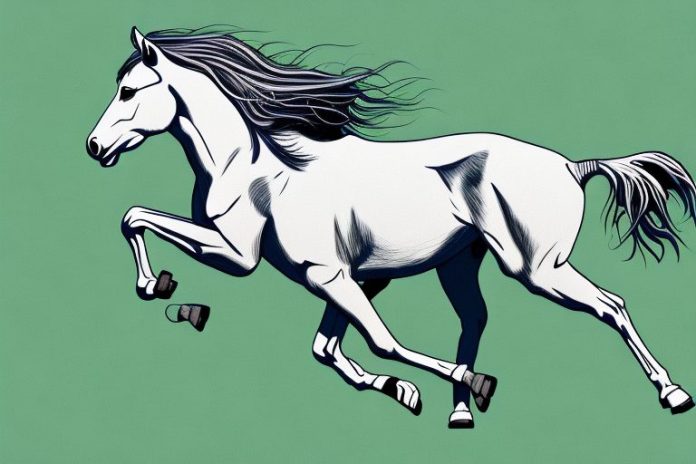 A wild mustang horse galloping through a grassy landscape in gauteng