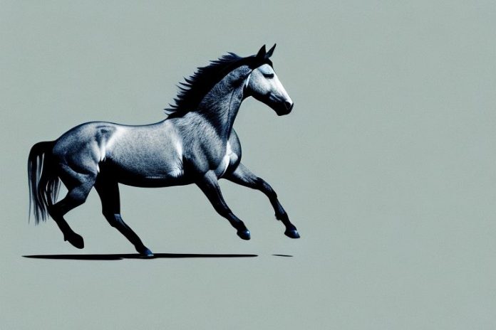 A mustang horse galloping through a landscape in the east rand