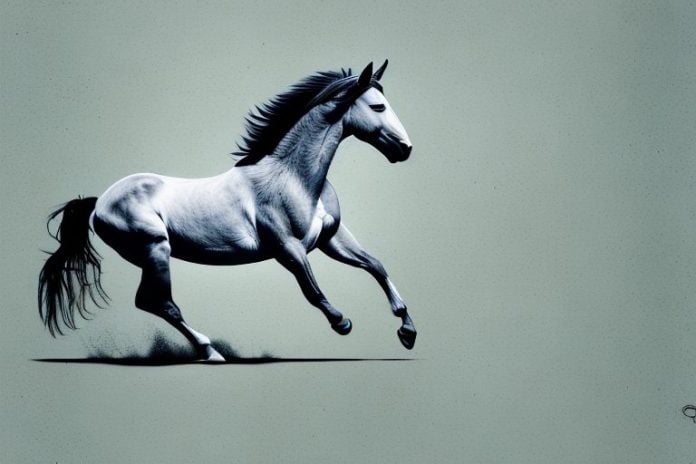 A mustang horse galloping through a landscape in krugersdorp