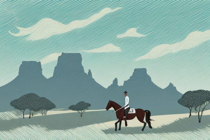 A horse and rider in a scenic landscape of the western cape