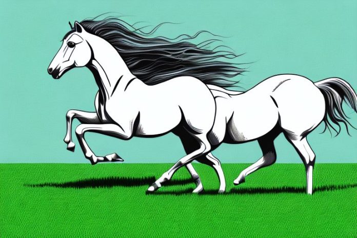 A mustang horse galloping in a grassy field in randburg
