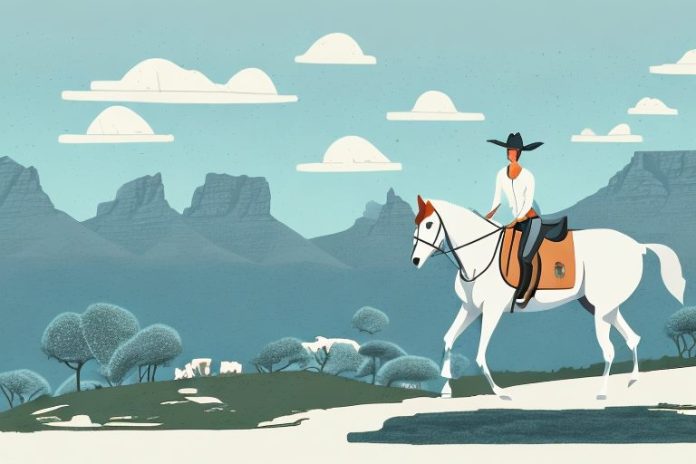 A horse and rider in a scenic landscape in cape town