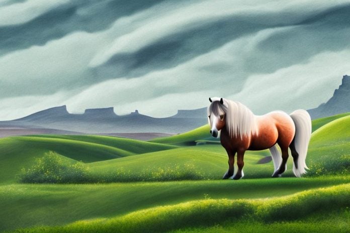 An icelandic horse in a landscape of rolling hills and vineyards in stellenbosch