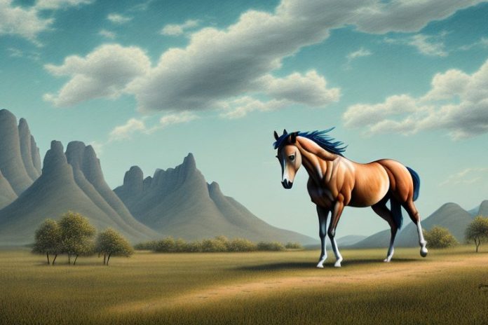 A mustang horse in a rural landscape in nelspruit