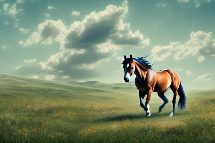 A mustang horse in a rural setting
