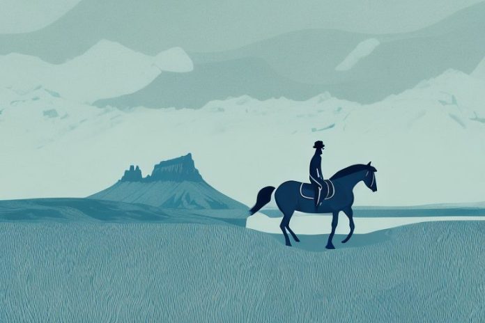 A horse and rider in an icelandic landscape