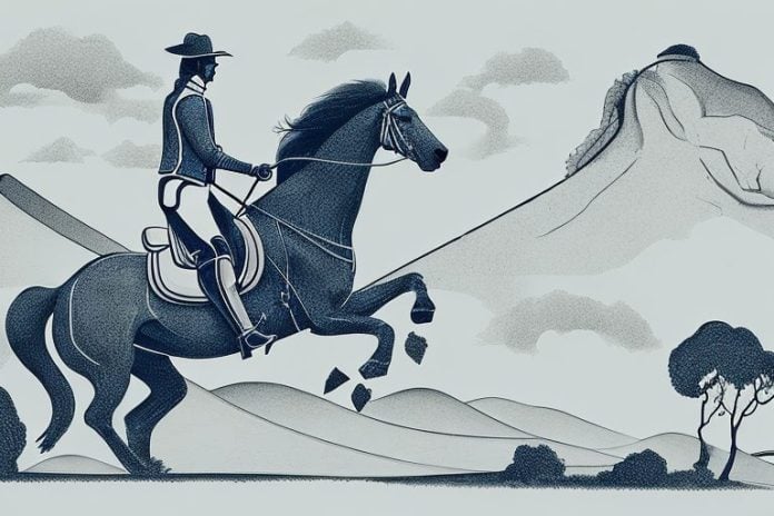 A horse and rider galloping through the countryside in paarl